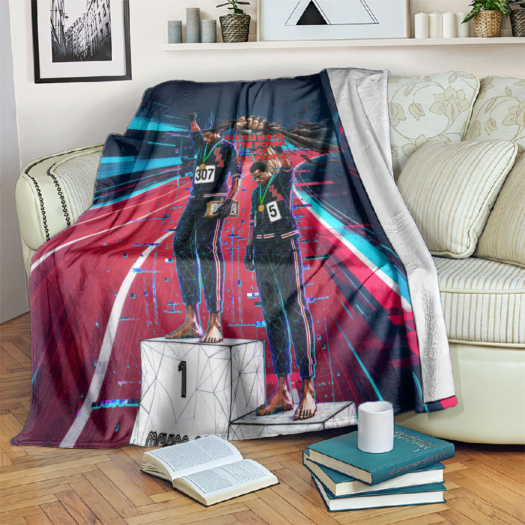 African American 1968 Black Power Salute Blanket Retro Cyberpunk Sci-Fi Tech Civil Rights Art