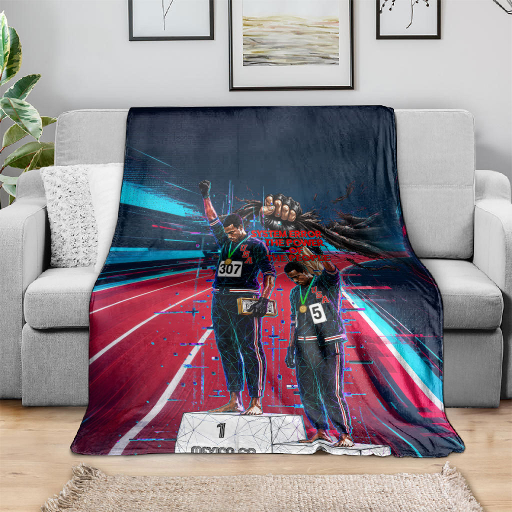 African American 1968 Black Power Salute Blanket Retro Cyberpunk Sci-Fi Tech Civil Rights Art