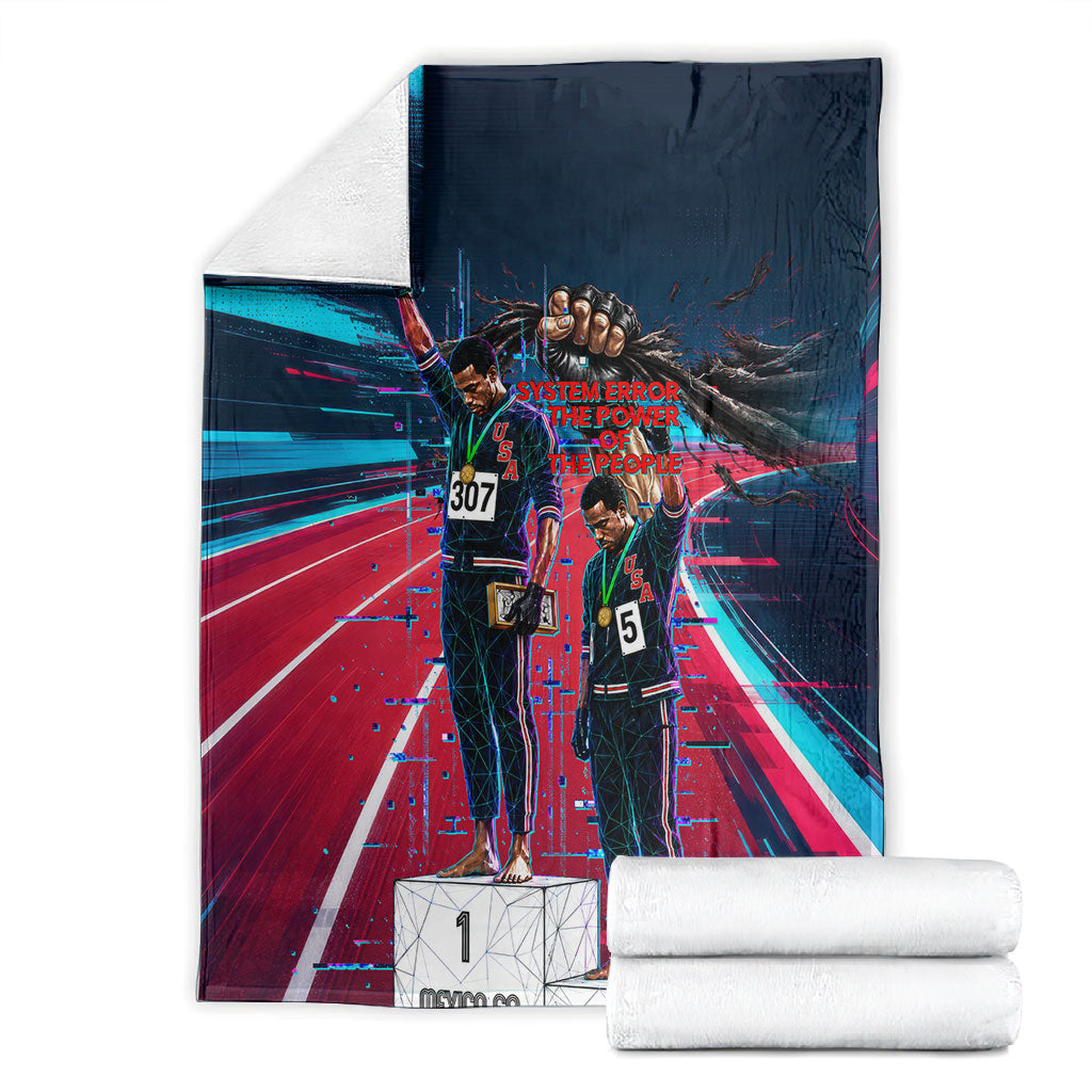 African American 1968 Black Power Salute Blanket Retro Cyberpunk Sci-Fi Tech Civil Rights Art