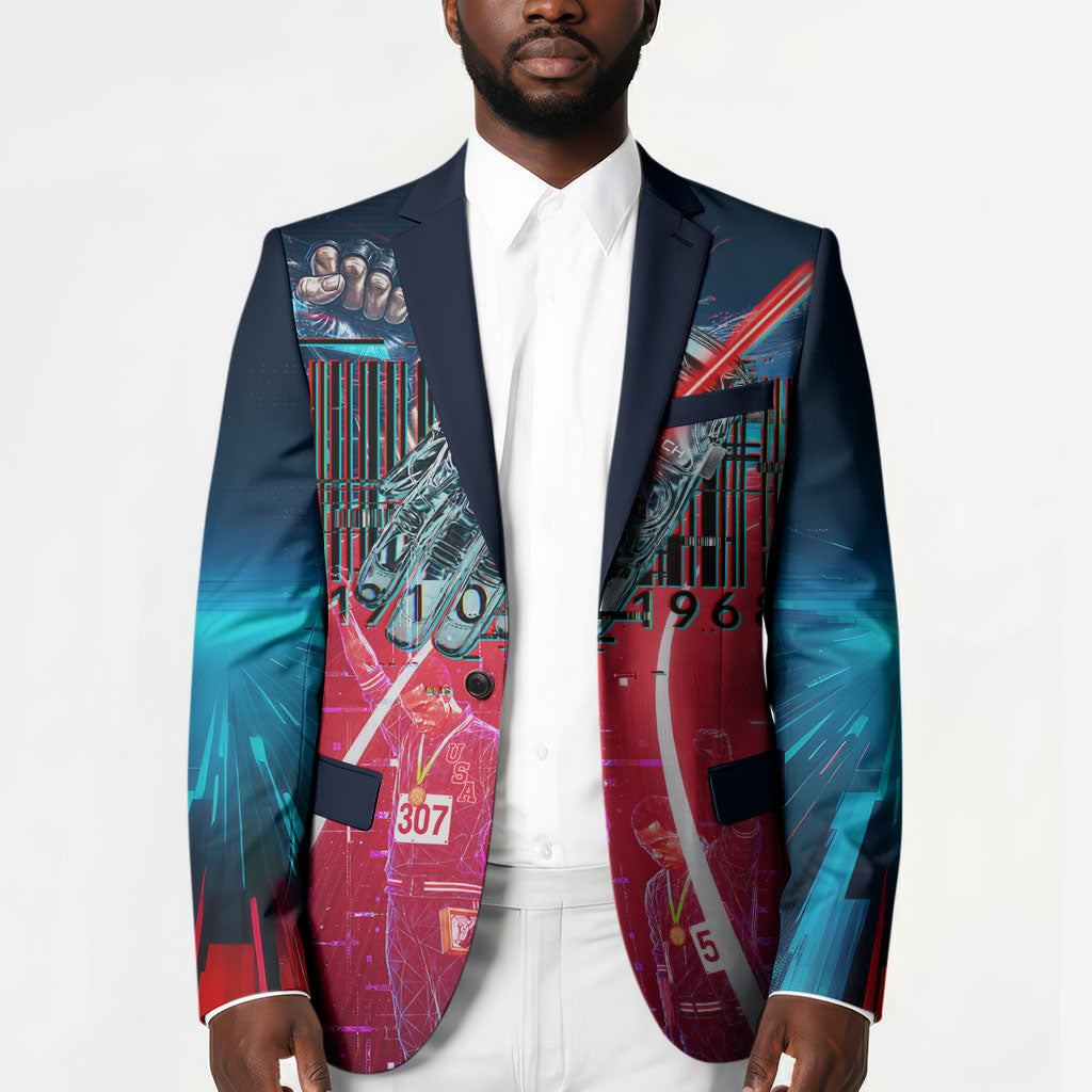 African American 1968 Black Power Salute Blazer Retro Cyberpunk Sci-Fi Tech Civil Rights Art