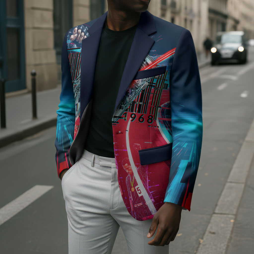 African American 1968 Black Power Salute Blazer Retro Cyberpunk Sci-Fi Tech Civil Rights Art