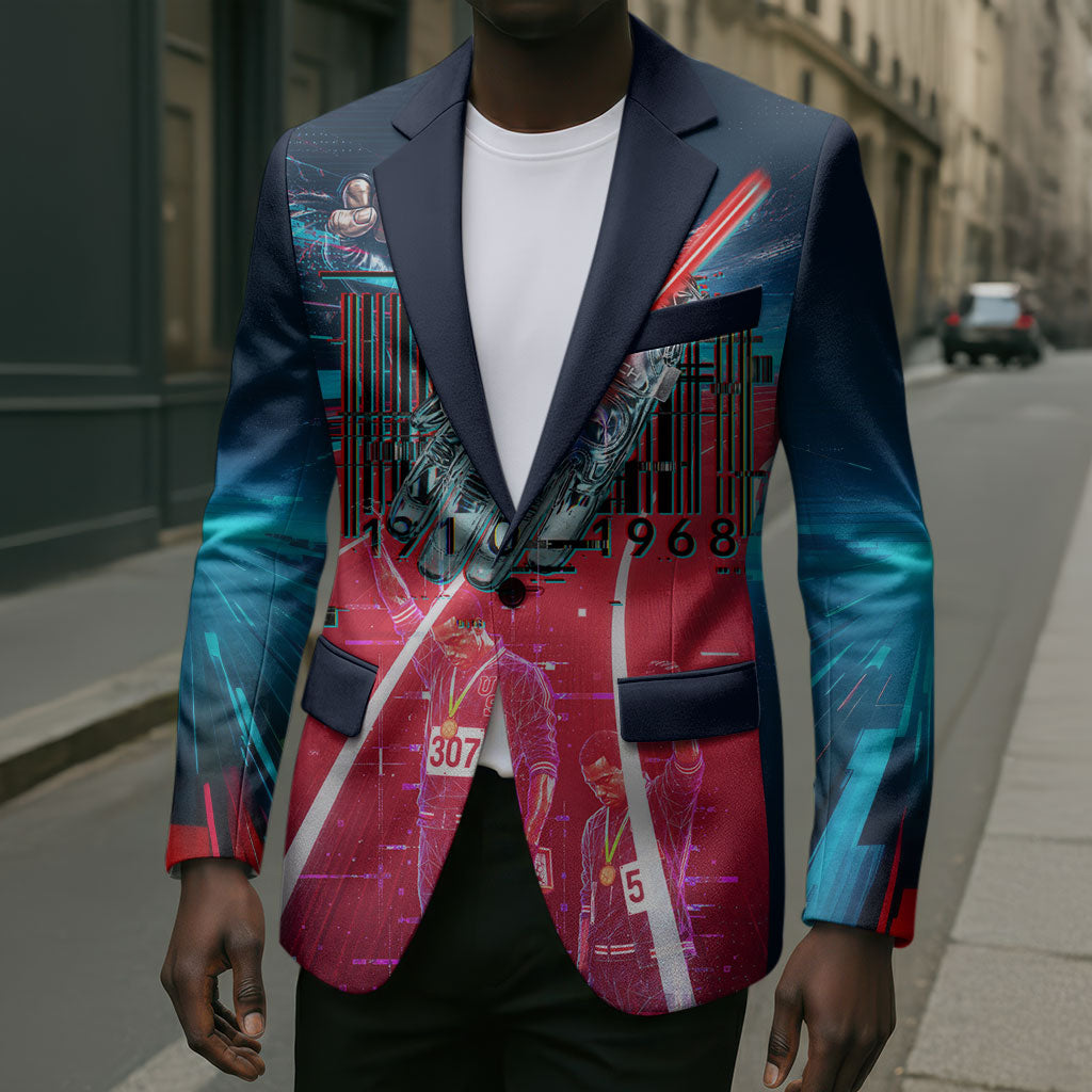 African American 1968 Black Power Salute Blazer Retro Cyberpunk Sci-Fi Tech Civil Rights Art