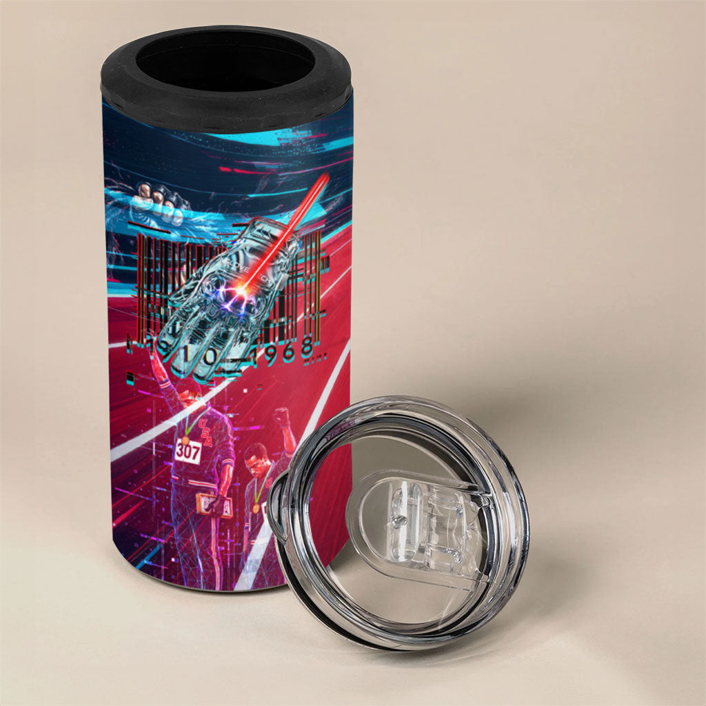 African American 1968 Black Power Salute 4 in 1 Can Cooler Tumbler Retro Cyberpunk Sci-Fi Tech Civil Rights Art
