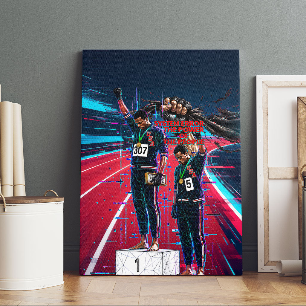 African American 1968 Black Power Salute Canvas Wall Art Retro Cyberpunk Sci-Fi Tech Civil Rights Art
