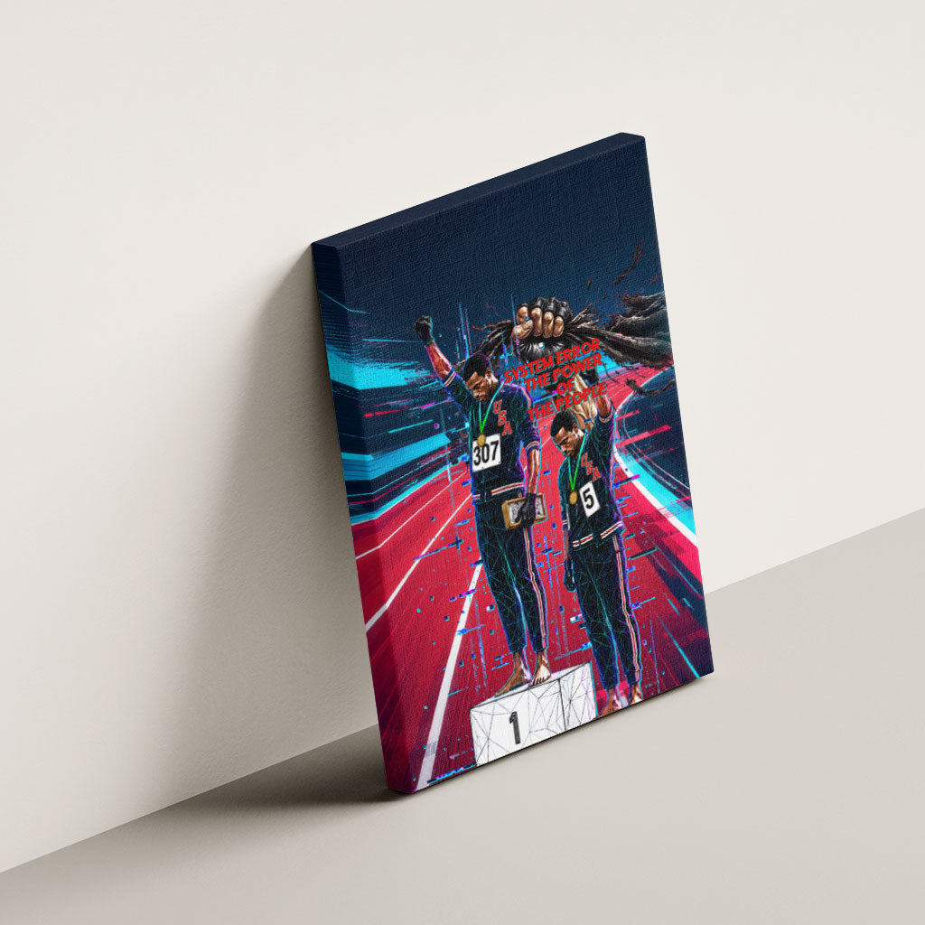 African American 1968 Black Power Salute Canvas Wall Art Retro Cyberpunk Sci-Fi Tech Civil Rights Art