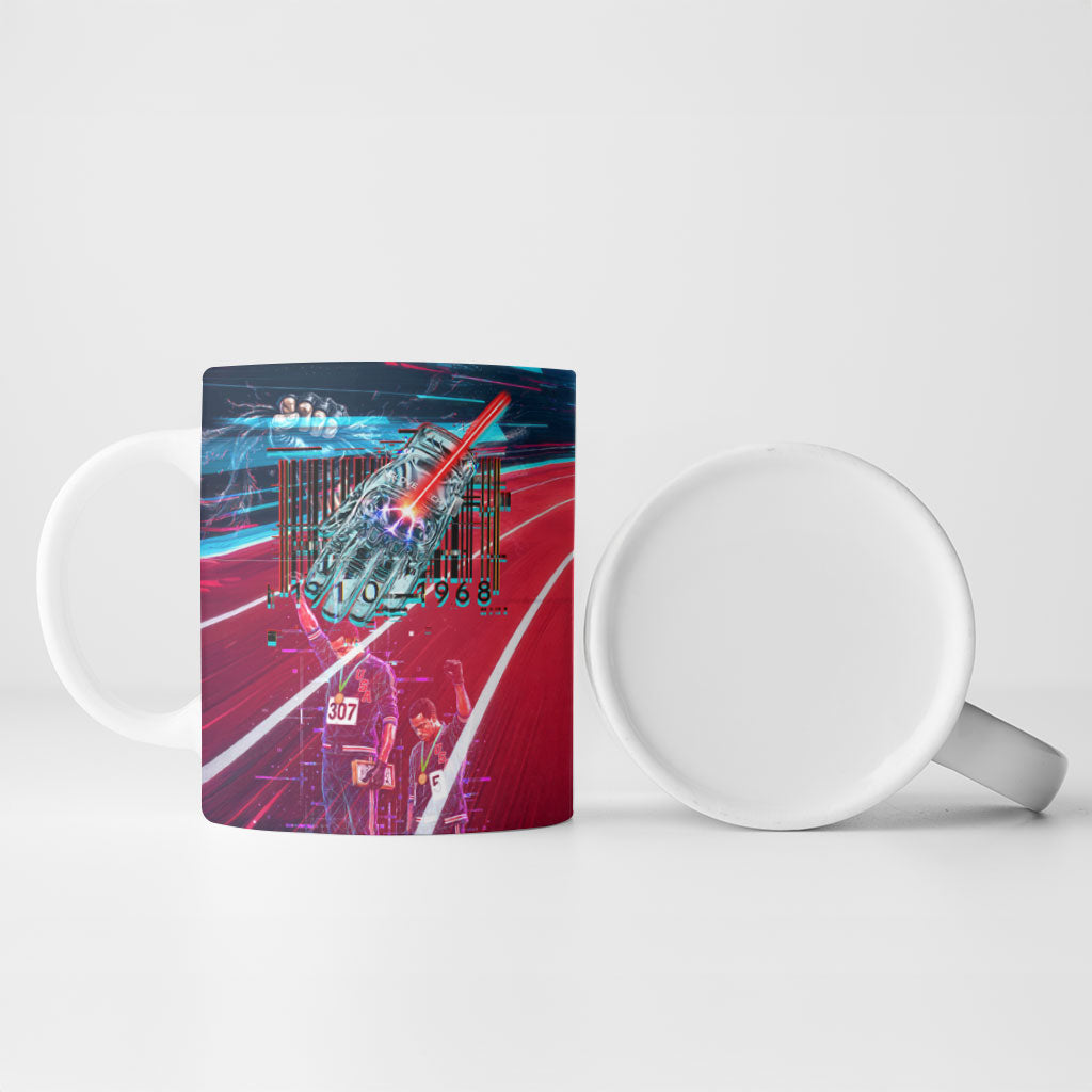 African American 1968 Black Power Salute Ceramic Mug Retro Cyberpunk Sci-Fi Tech Civil Rights Art