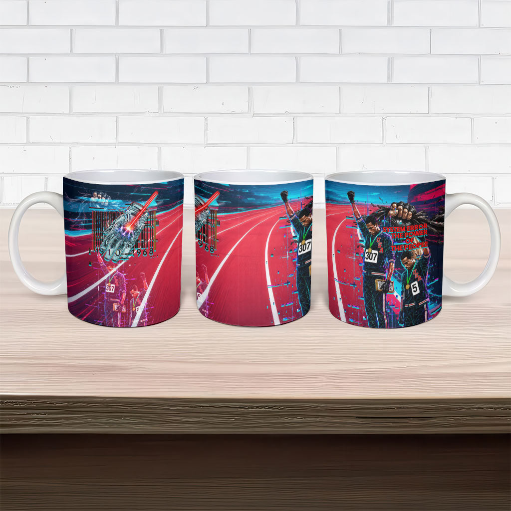 African American 1968 Black Power Salute Ceramic Mug Retro Cyberpunk Sci-Fi Tech Civil Rights Art