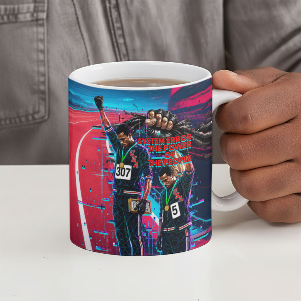 African American 1968 Black Power Salute Ceramic Mug Retro Cyberpunk Sci-Fi Tech Civil Rights Art