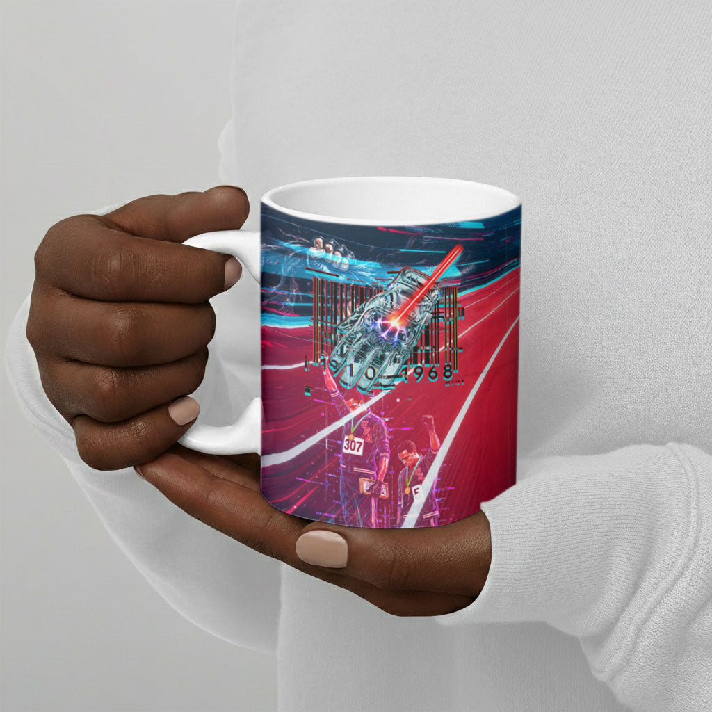African American 1968 Black Power Salute Ceramic Mug Retro Cyberpunk Sci-Fi Tech Civil Rights Art