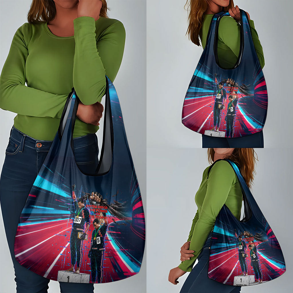 African American 1968 Black Power Salute Grocery Bag Retro Cyberpunk Sci-Fi Tech Civil Rights Art