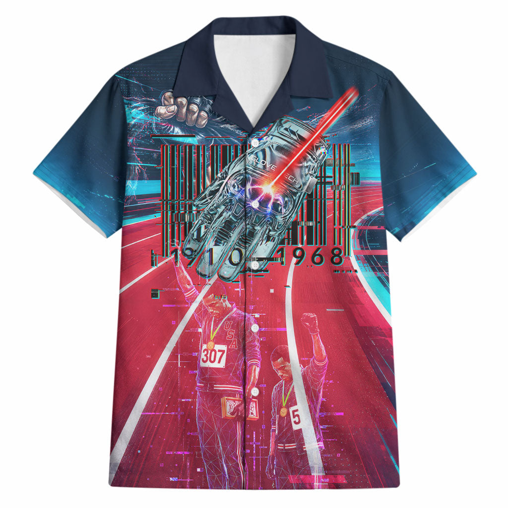 African American 1968 Black Power Salute Hawaiian Shirt Retro Cyberpunk Sci-Fi Tech Civil Rights Art