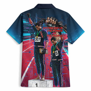 African American 1968 Black Power Salute Hawaiian Shirt Retro Cyberpunk Sci-Fi Tech Civil Rights Art