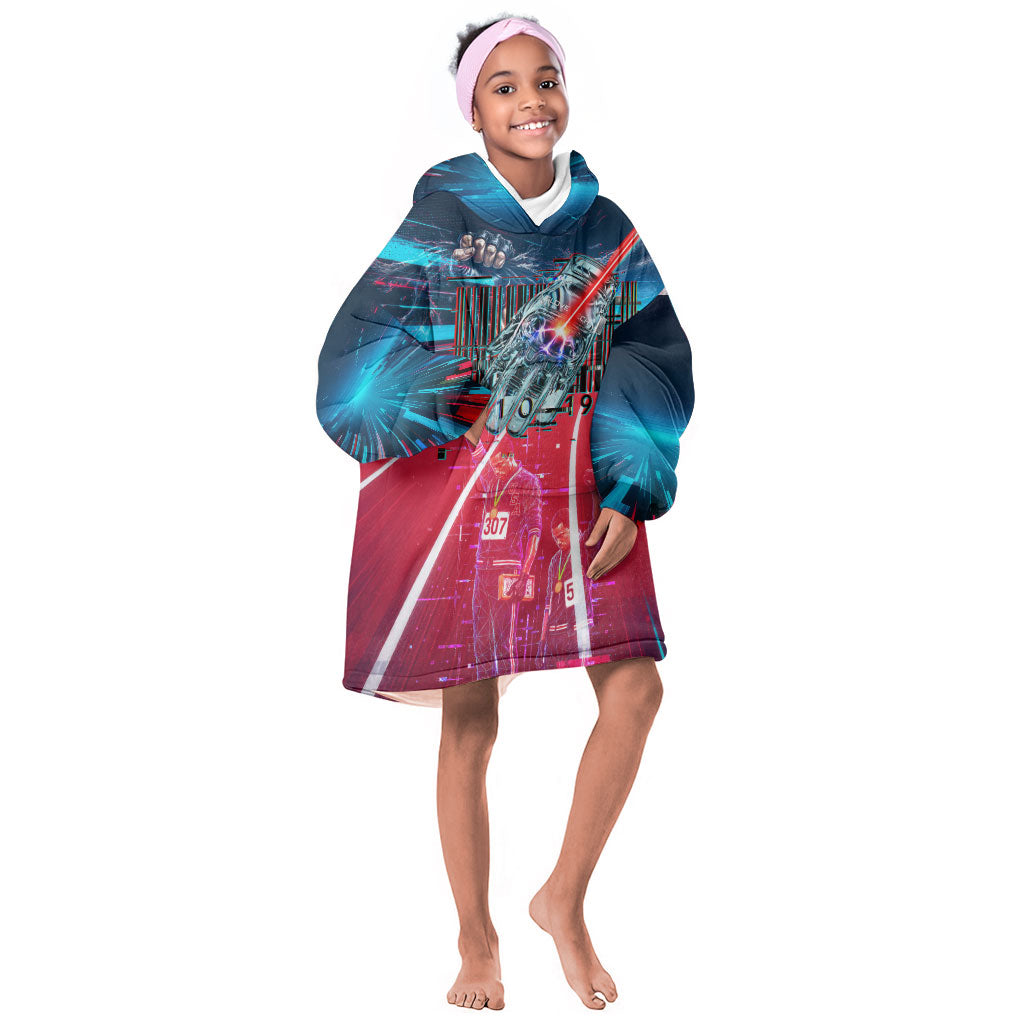 African American 1968 Black Power Salute Kid Wearable Blanket Hoodie Retro Cyberpunk Sci-Fi Tech Civil Rights Art
