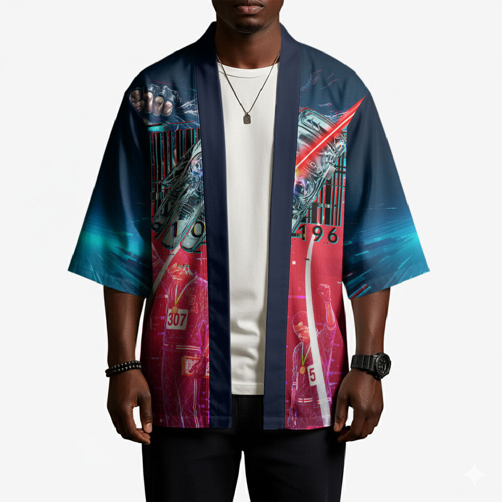 African American 1968 Black Power Salute Kimono Retro Cyberpunk Sci-Fi Tech Civil Rights Art