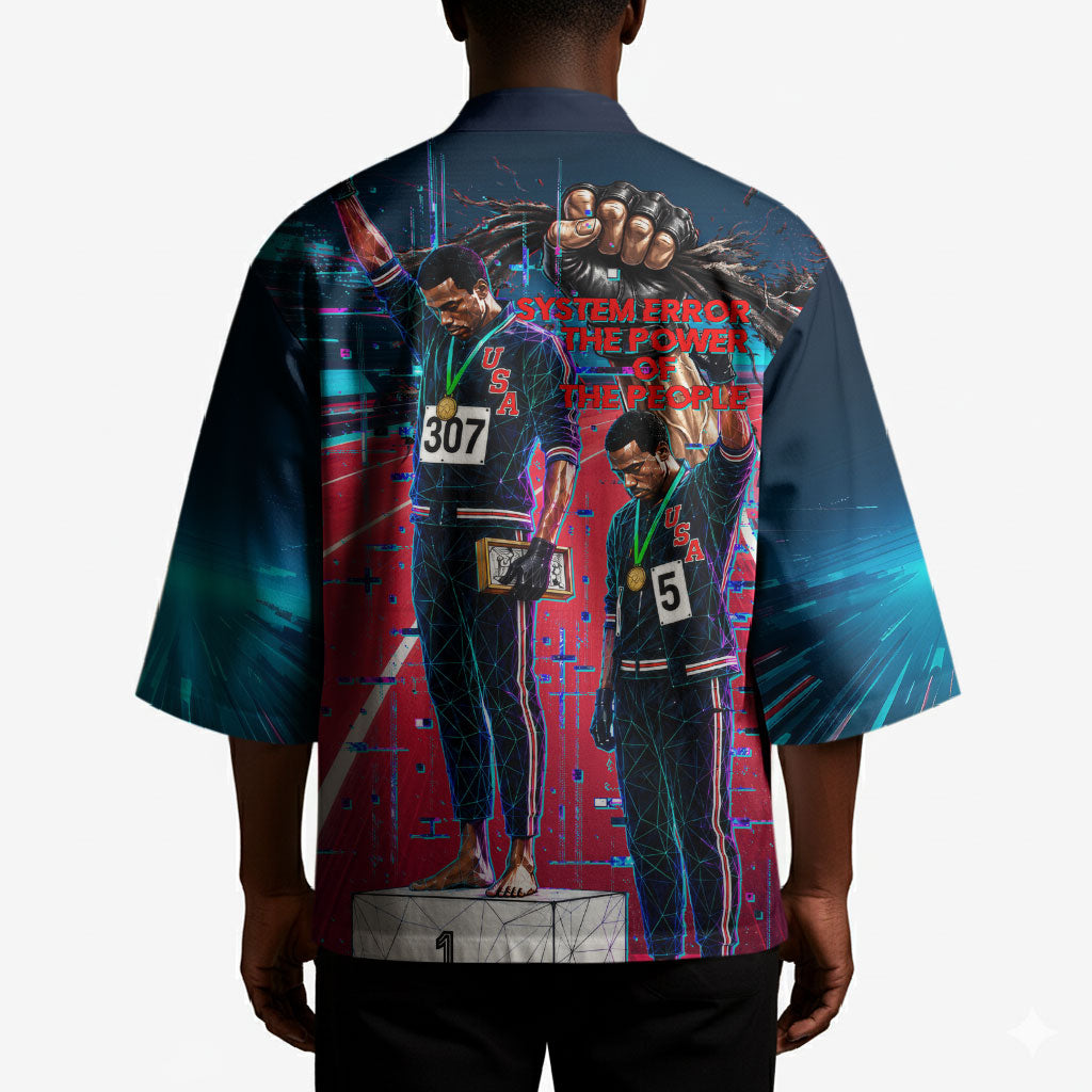 African American 1968 Black Power Salute Kimono Retro Cyberpunk Sci-Fi Tech Civil Rights Art