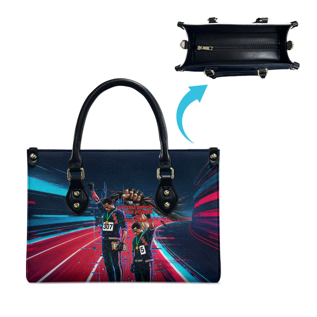 African American 1968 Black Power Salute Leather Bag Retro Cyberpunk Sci-Fi Tech Civil Rights Art