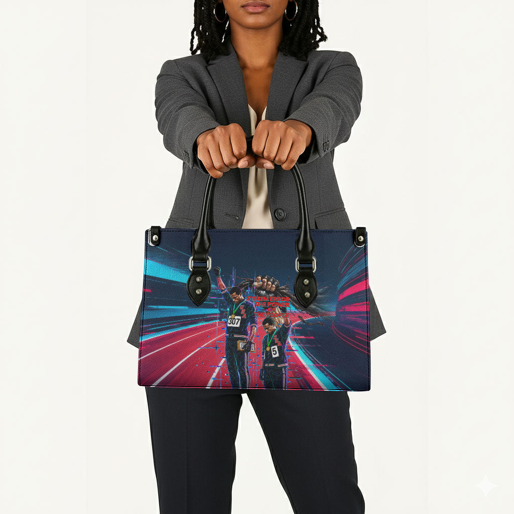 African American 1968 Black Power Salute Leather Bag Retro Cyberpunk Sci-Fi Tech Civil Rights Art