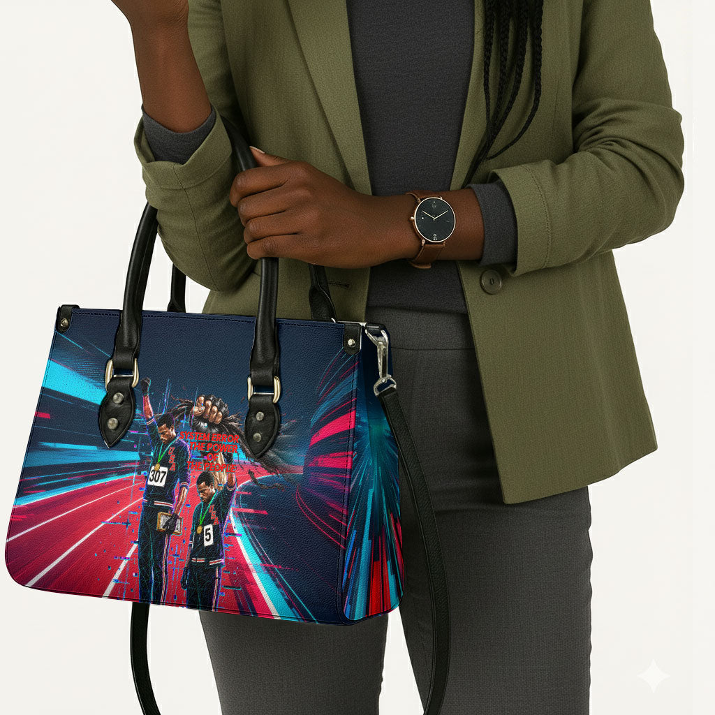 African American 1968 Black Power Salute Leather Bag Retro Cyberpunk Sci-Fi Tech Civil Rights Art