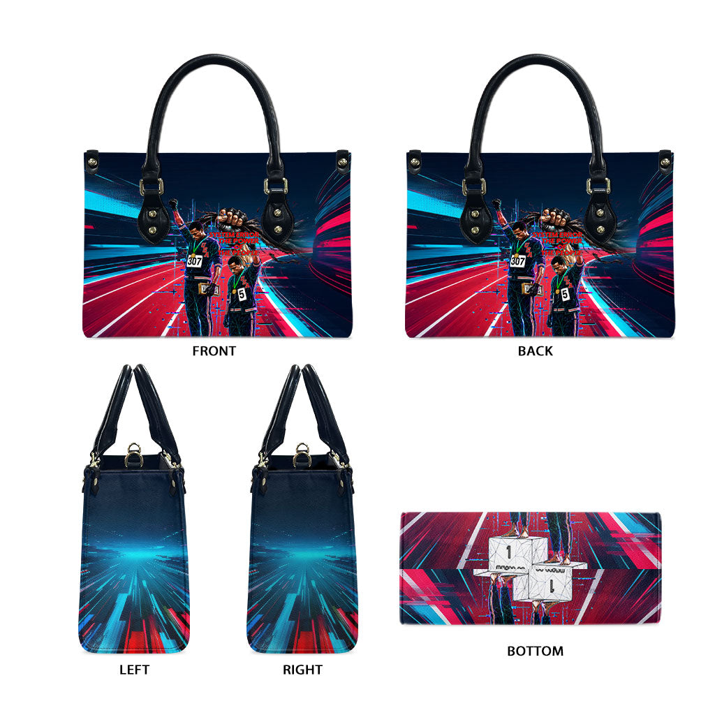 African American 1968 Black Power Salute Leather Bag Retro Cyberpunk Sci-Fi Tech Civil Rights Art