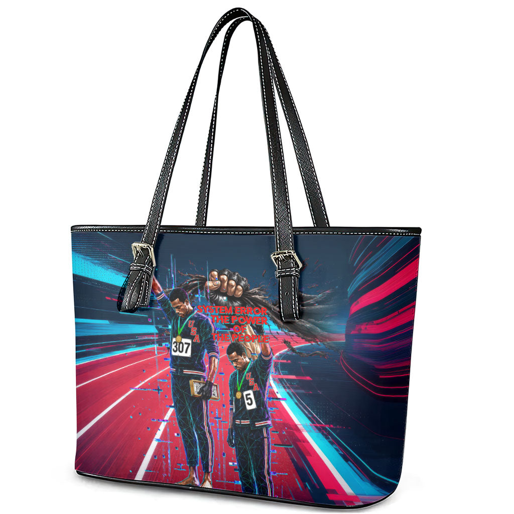 African American 1968 Black Power Salute Leather Tote Bag Retro Cyberpunk Sci-Fi Tech Civil Rights Art