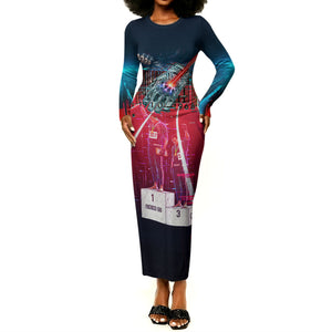 African American 1968 Black Power Salute Long Sleeve Bodycon Dress Retro Cyberpunk Sci-Fi Tech Civil Rights Art