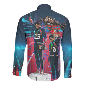 African American 1968 Black Power Salute Long Sleeve Button Shirt Retro Cyberpunk Sci-Fi Tech Civil Rights Art