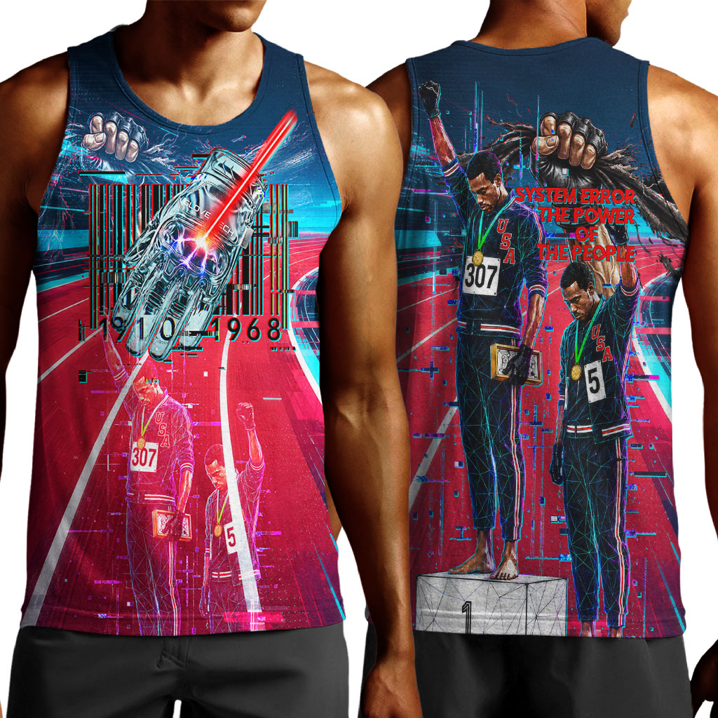 African American 1968 Black Power Salute Men Tank Top Retro Cyberpunk Sci-Fi Tech Civil Rights Art