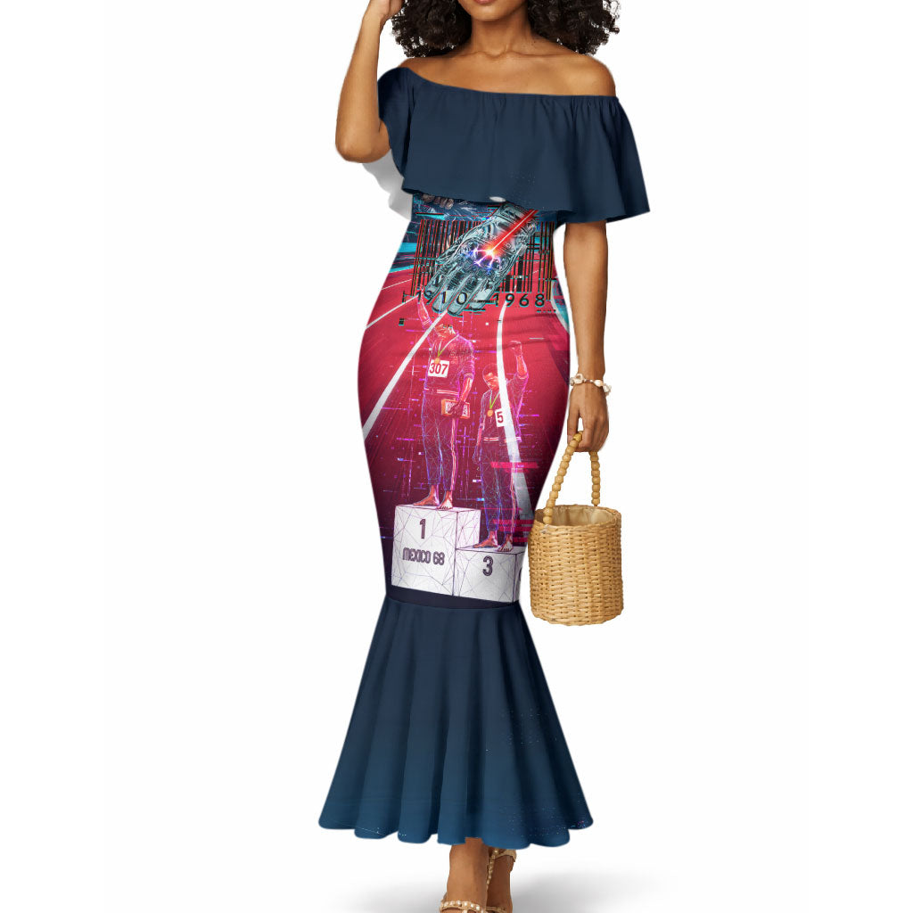 African American 1968 Black Power Salute Mermaid Dress Retro Cyberpunk Sci-Fi Tech Civil Rights Art