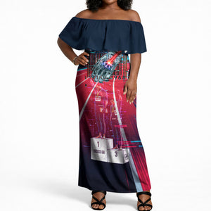 African American 1968 Black Power Salute Off Shoulder Maxi Dress Retro Cyberpunk Sci-Fi Tech Civil Rights Art