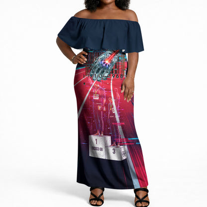 African American 1968 Black Power Salute Off Shoulder Maxi Dress Retro Cyberpunk Sci-Fi Tech Civil Rights Art