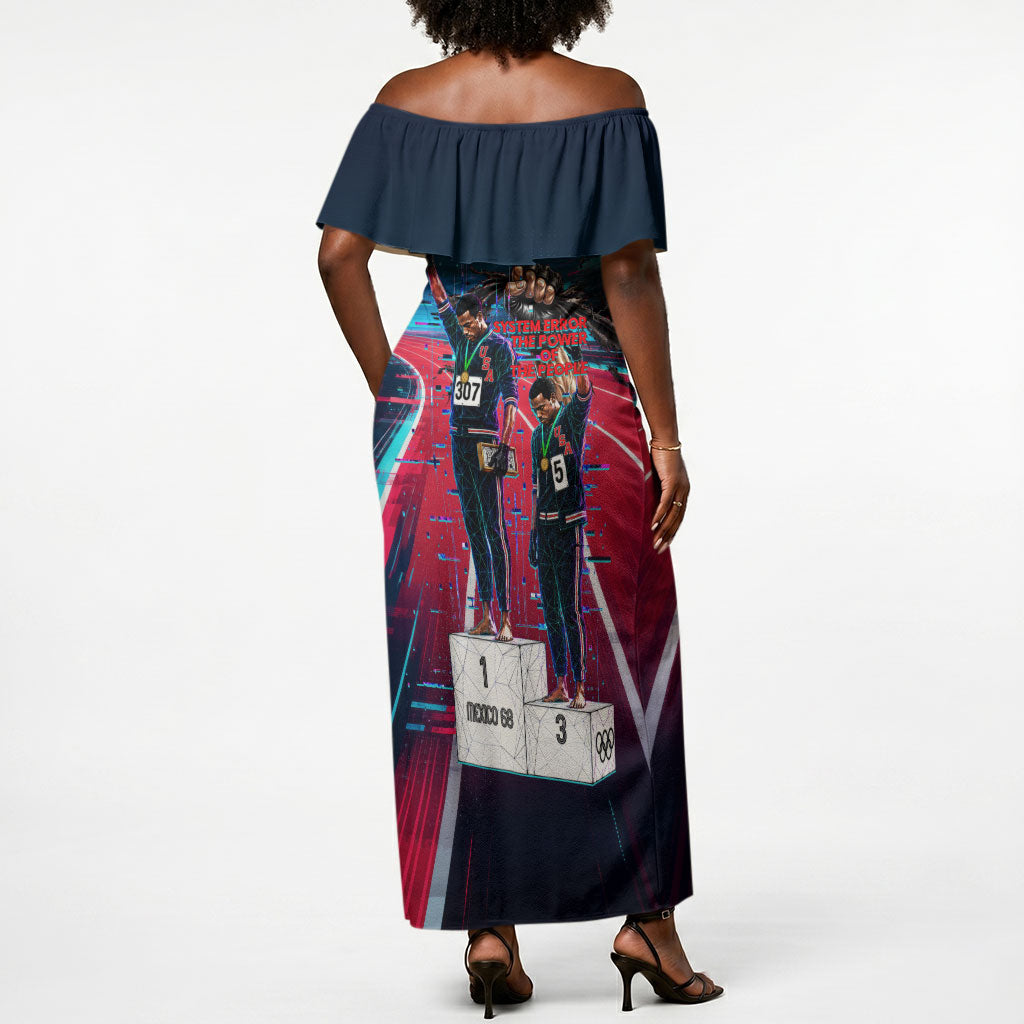 African American 1968 Black Power Salute Off Shoulder Maxi Dress Retro Cyberpunk Sci-Fi Tech Civil Rights Art