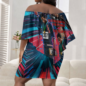 African American 1968 Black Power Salute Off Shoulder Short Dress Retro Cyberpunk Sci-Fi Tech Civil Rights Art