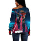 African American 1968 Black Power Salute Off Shoulder Sweater Retro Cyberpunk Sci-Fi Tech Civil Rights Art