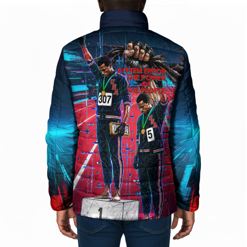 African American 1968 Black Power Salute Padded Jacket Retro Cyberpunk Sci-Fi Tech Civil Rights Art