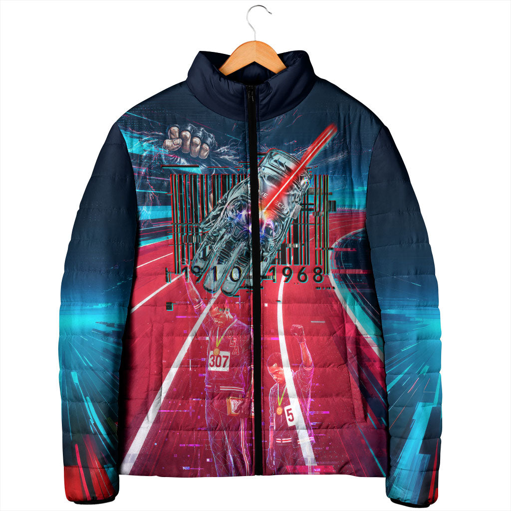 African American 1968 Black Power Salute Padded Jacket Retro Cyberpunk Sci-Fi Tech Civil Rights Art