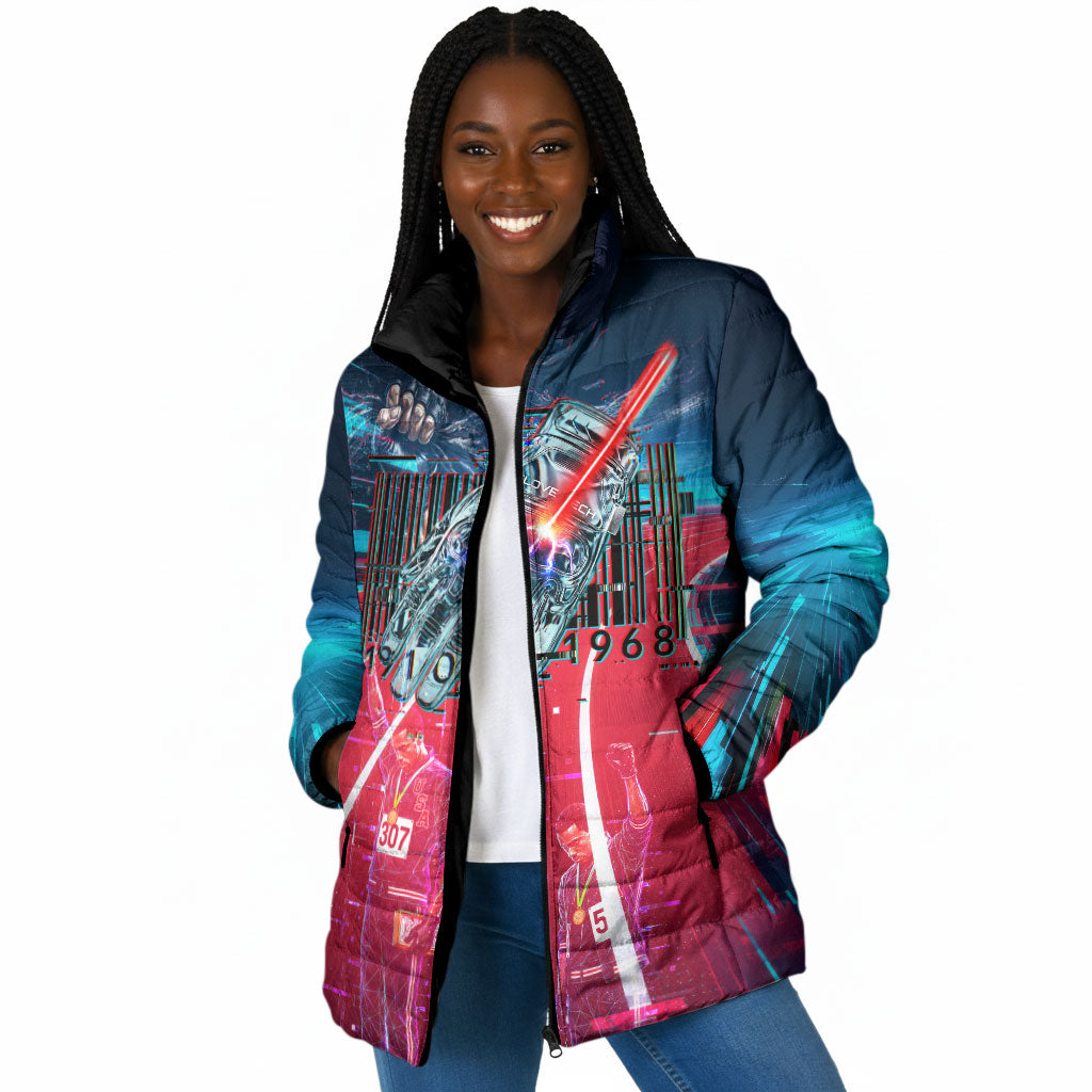 African American 1968 Black Power Salute Padded Jacket Retro Cyberpunk Sci-Fi Tech Civil Rights Art