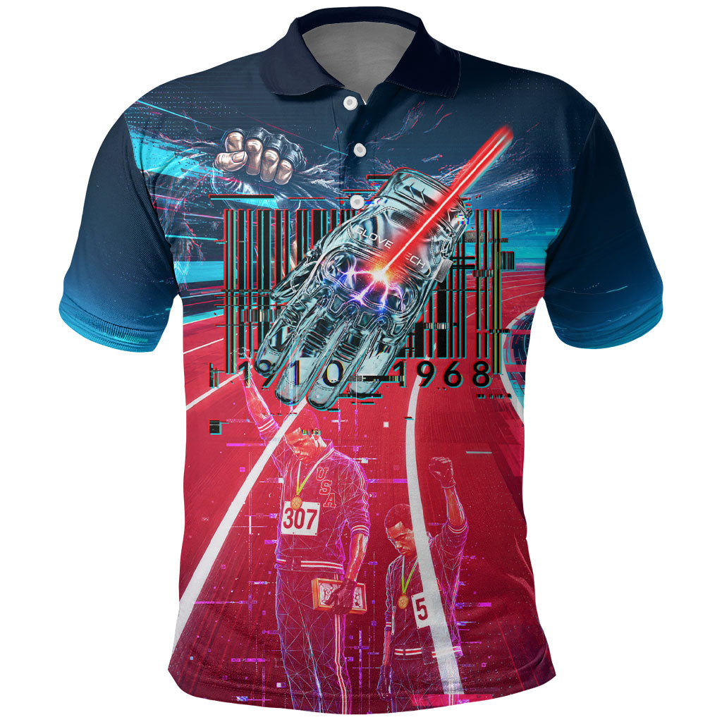 African American 1968 Black Power Salute Polo Shirt Retro Cyberpunk Sci-Fi Tech Civil Rights Art