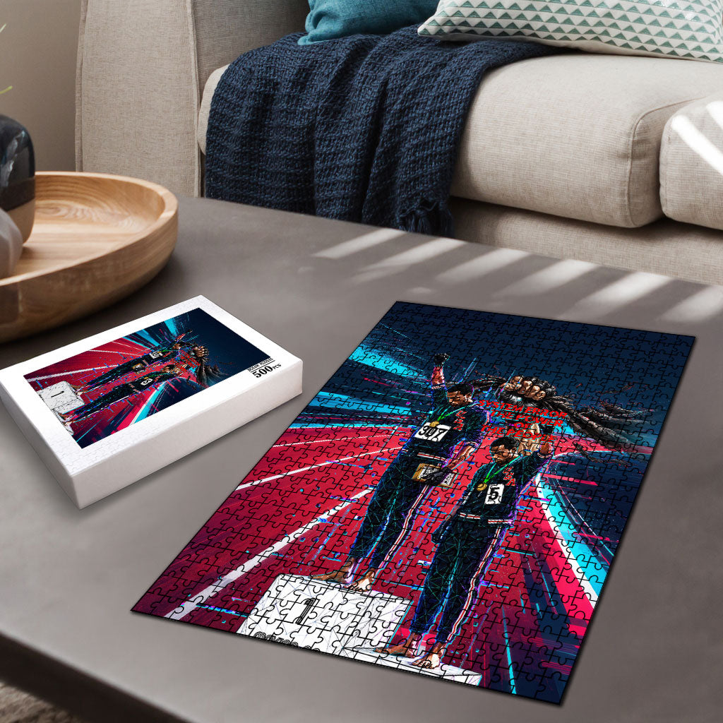 African American 1968 Black Power Salute Puzzle Retro Cyberpunk Sci-Fi Tech Civil Rights Art