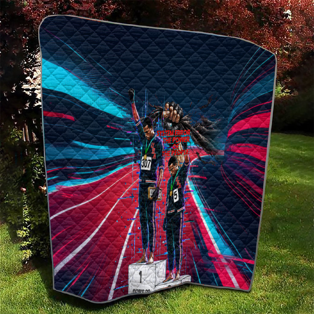 African American 1968 Black Power Salute Quilt Retro Cyberpunk Sci-Fi Tech Civil Rights Art
