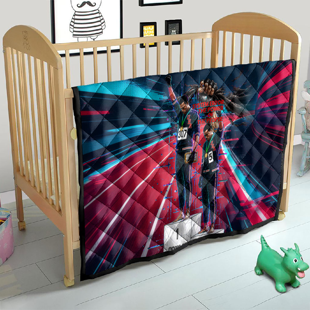 African American 1968 Black Power Salute Quilt Retro Cyberpunk Sci-Fi Tech Civil Rights Art