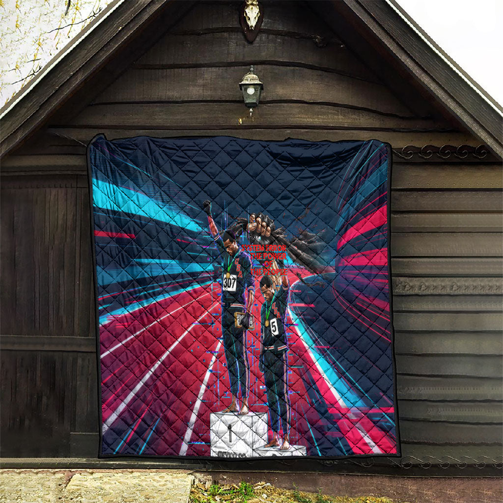 African American 1968 Black Power Salute Quilt Retro Cyberpunk Sci-Fi Tech Civil Rights Art