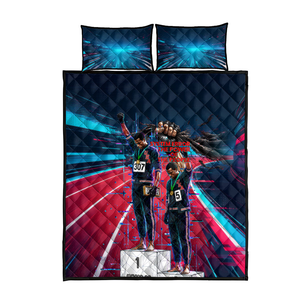 African American 1968 Black Power Salute Quilt Bed Set Retro Cyberpunk Sci-Fi Tech Civil Rights Art