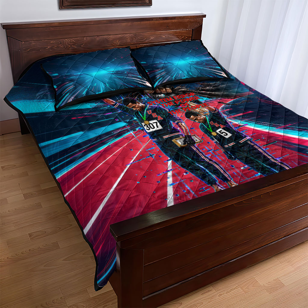 African American 1968 Black Power Salute Quilt Bed Set Retro Cyberpunk Sci-Fi Tech Civil Rights Art