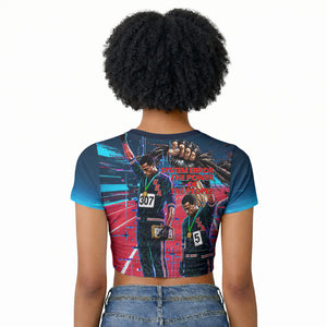 African American 1968 Black Power Salute Raglan Cropped T shirt Retro Cyberpunk Sci-Fi Tech Civil Rights Art