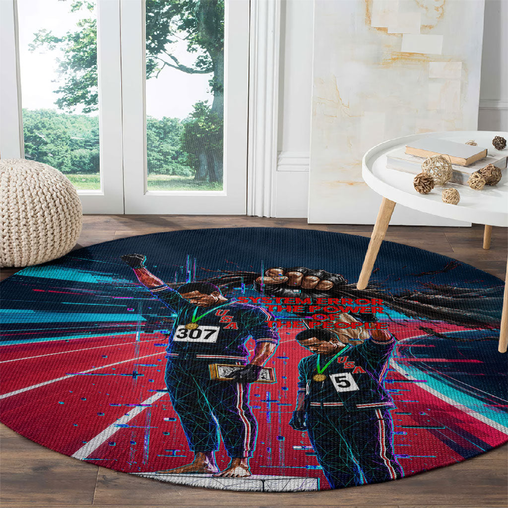 African American 1968 Black Power Salute Round Carpet Retro Cyberpunk Sci-Fi Tech Civil Rights Art
