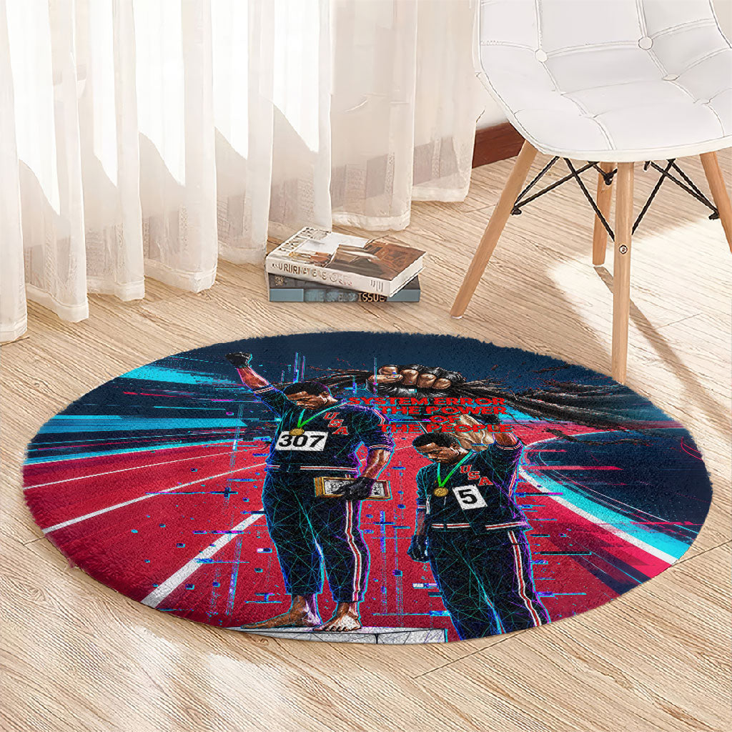 African American 1968 Black Power Salute Round Carpet Retro Cyberpunk Sci-Fi Tech Civil Rights Art
