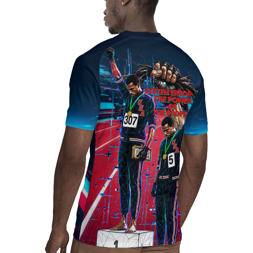 African American 1968 Black Power Salute Rugby Jersey Retro Cyberpunk Sci-Fi Tech Civil Rights Art