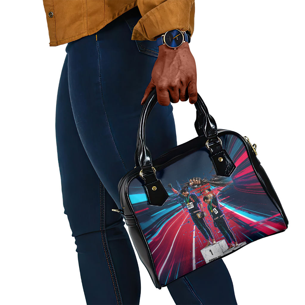 African American 1968 Black Power Salute Shoulder Handbag Retro Cyberpunk Sci-Fi Tech Civil Rights Art