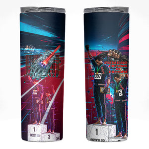 African American 1968 Black Power Salute Skinny Tumbler Retro Cyberpunk Sci-Fi Tech Civil Rights Art