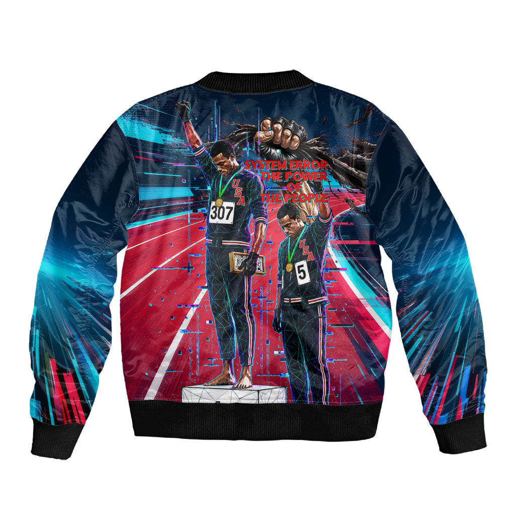 African American 1968 Black Power Salute Sleeve Zip Bomber Jacket Retro Cyberpunk Sci-Fi Tech Civil Rights Art